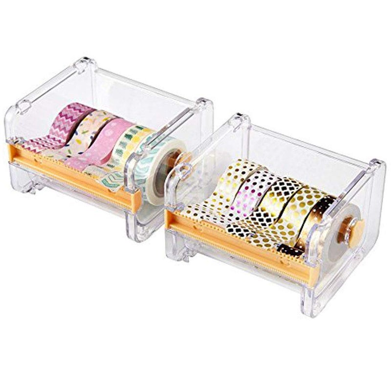 HomDSim 2pcs HomDSim Washi Tape Dispenser Cutter,Roll Tape Holder Organizer,Masking Tape Desktop Tape DIY Sticker Roll Tape Cutter Holder Storage,Washi Tape Box Yellow - Image 1
